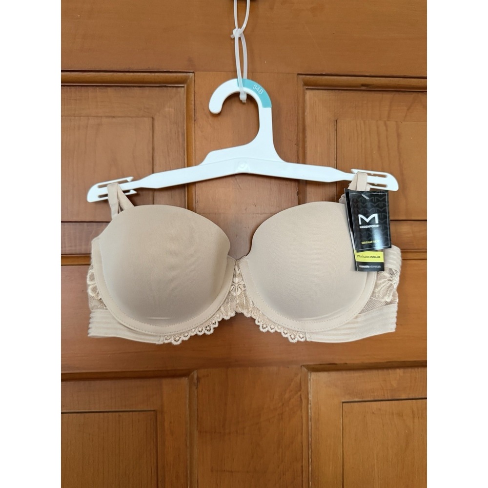 Women's Maidenform Beige Strapless Push-up Bra Size 34B NWT